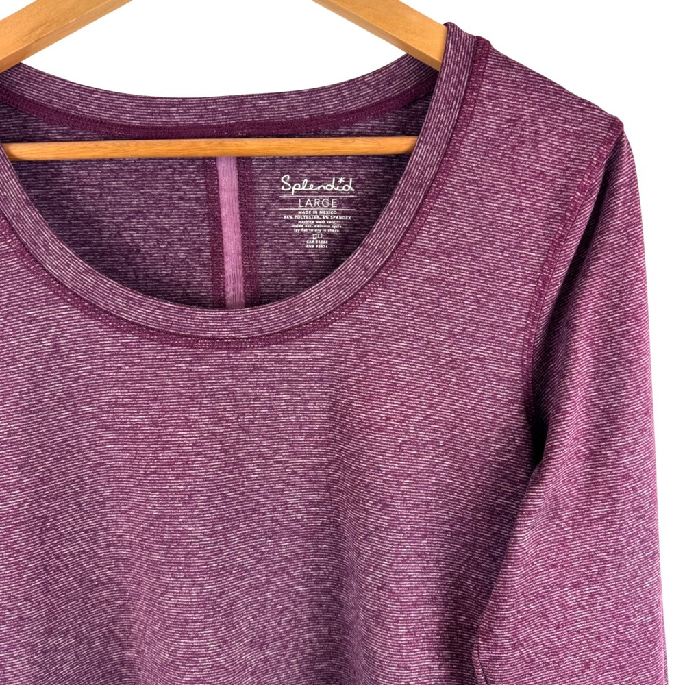 Splendid Long Sleeve Top Womens Large Purple Space Dye High-Low Thumbhole Donna